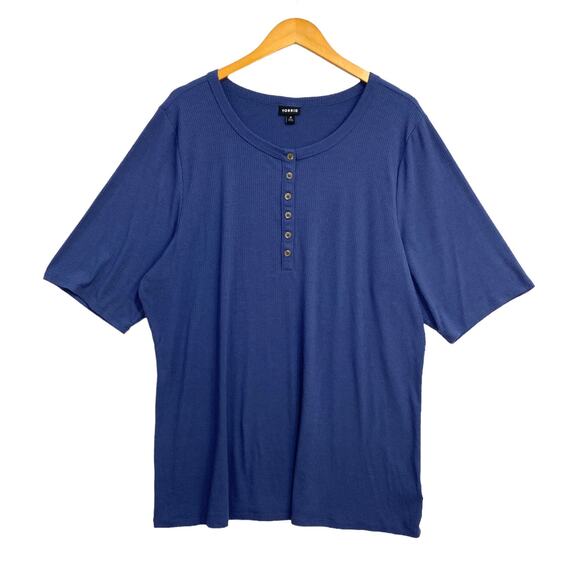 Torrid Knit Top Women's Size 4 Blue Solid Print Short Sleeve Round Neck Blouse - Picture 1 of 9